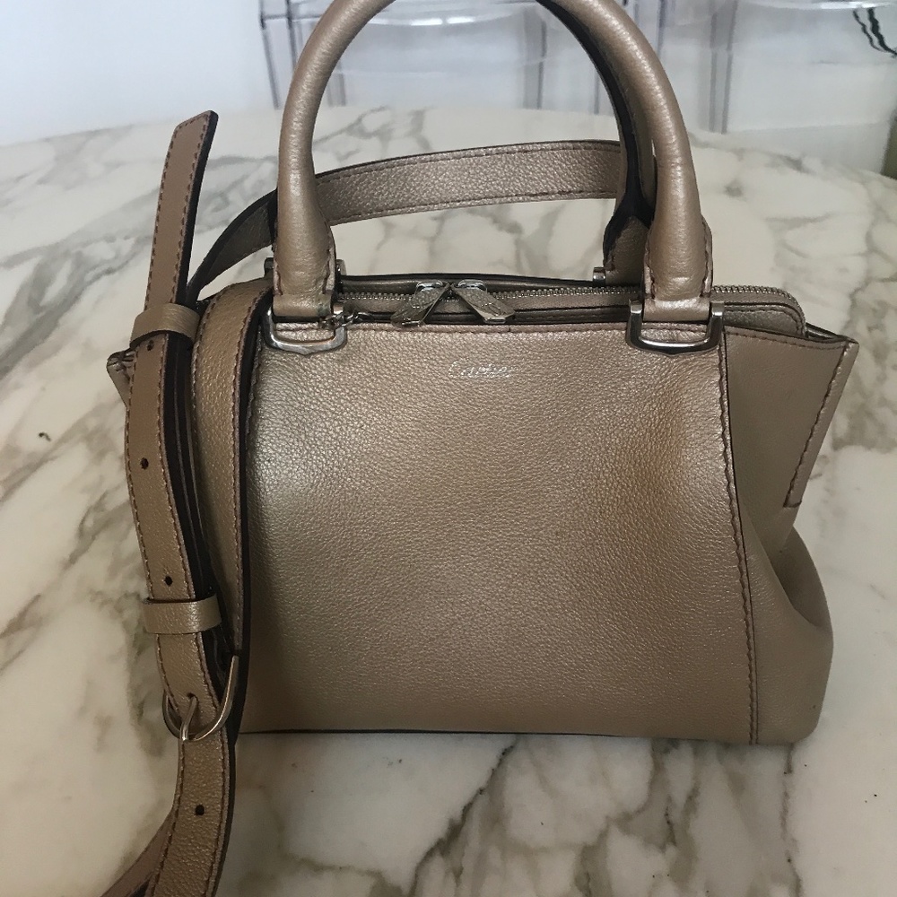Cartier Tan and Silver Satchel with Elegant Design